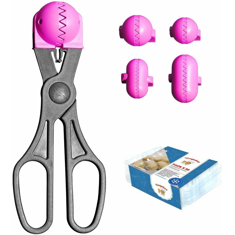 

Pack utensilio multiusos con 4 moldes intercambiables color rosa + 20 bandejas de conservación - La croquetera_ patentado y fabricado en España