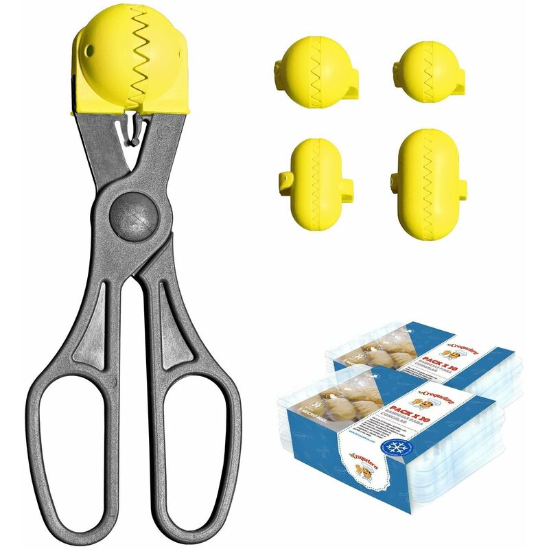 

Pack utensilio multiusos con 4 moldes intercambiables color amarillo + 40 bandejas de conservación - La croquetera_ patentado y fabricado en España