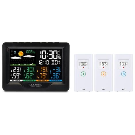 La Crosse Technology - Stazione meteo wireless WS6204 con 3 sensori termici/igro-nero (nero, bianco)