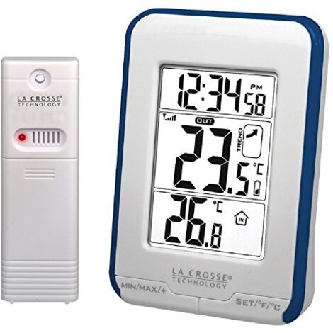LA CROSSE TECHNOLOGY - WS6810WHI, Stazione con Temperatura Interna/Esterna, 10,6 x 7,6 x 4 cm, Colore: Bianco/Blu