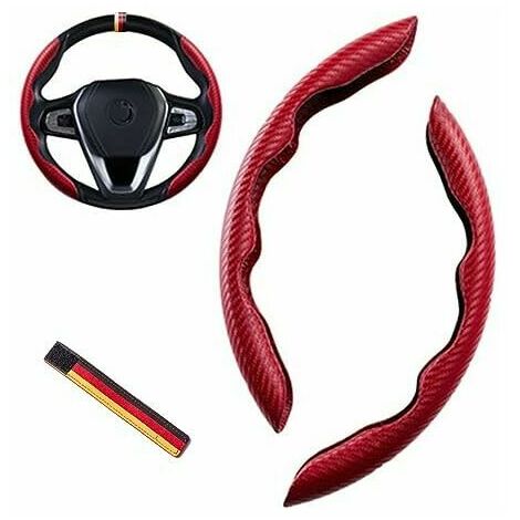La cubierta del volante del automóvil actualizó la fibra de carbono antideslizante universal para todo clima aplicable con el logotipo central de punto Color: patrón de fibra de carbono rojo Adecuado