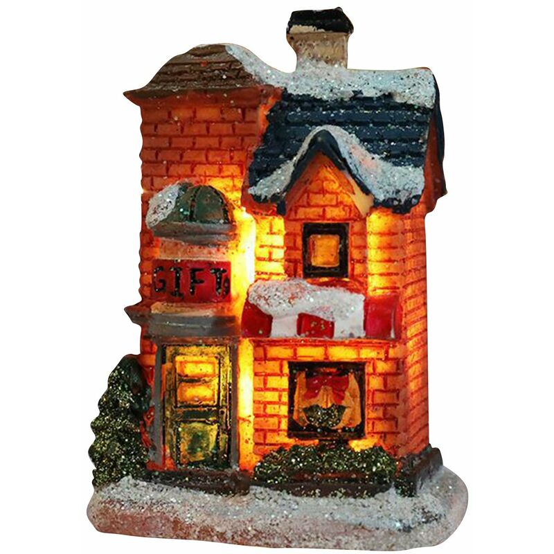 

La escena navidena alberga una casa de construccion con luces LED calidas, funciona con baterias, regalo de Navidad Ornamnet,F