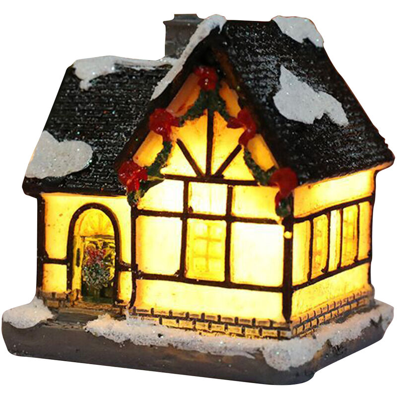 

Asupermall - La escena navidena alberga una casa de construccion con luces LED calidas, funciona con baterias, regalo de Navidad Ornamnet, D