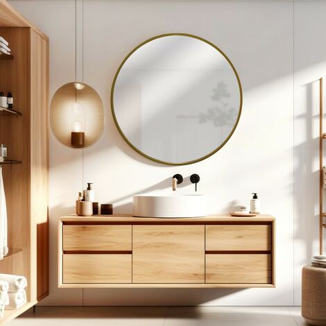 Espejo circular dorado para baño, espejos redondos grandes de 30 pulgadas,  marco de metal geométrico, espejos decorativos para decoración de pared