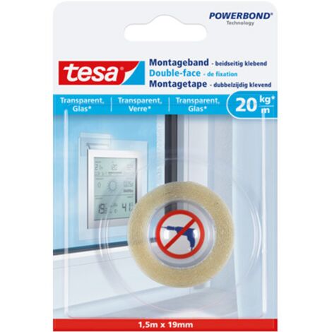 la fijación de cinta de doble cara Tesa - 'Powerbond 77740' para superficies de vidrio y transparente 20 kg / m