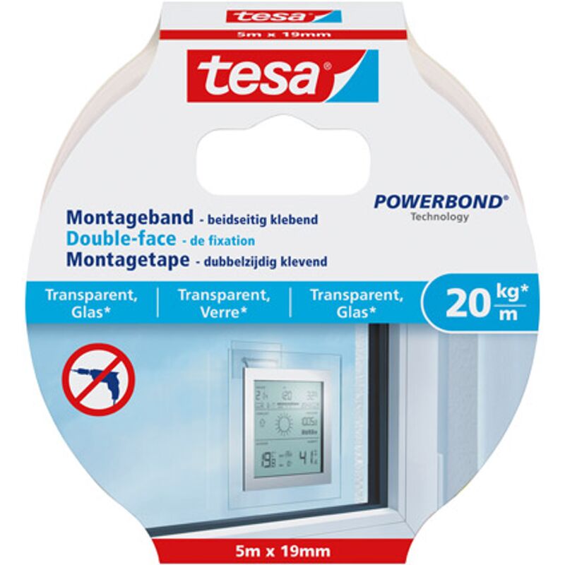 

la fijación de cinta de doble cara 'Powerbond 77741' para superficies de vidrio y transparente 20 kg / m - Transparent - Tesa