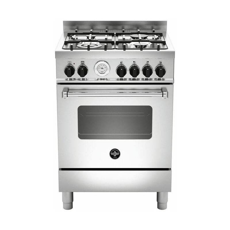 La Germania - Americana AMN664EXT Cucina a Gas Piano Cottura Acciaio Inossidabile 4 Fuochi Forno Elettrico Multifunzione 69 Litri Classe Energetica a