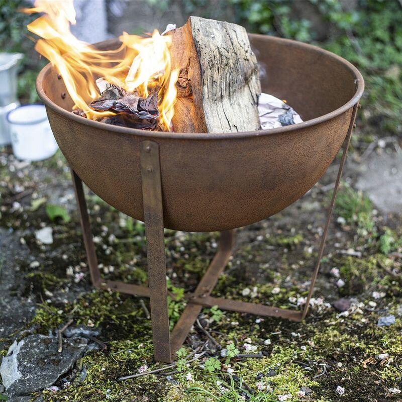 Image of 58564 Oxidised Tamba Small Fire Pit Basket Bowl Outdoor Heater - La Hacienda