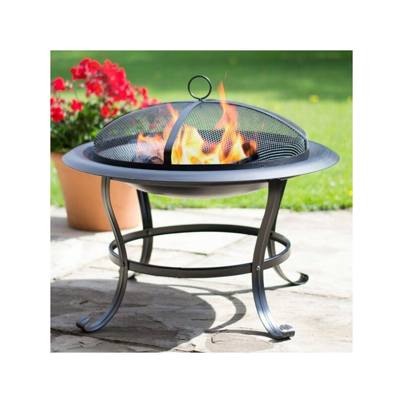 Image of 58115 Boston Fire Pit Basket Bowl Black Steel Outdoor Heater Mesh - La Hacienda