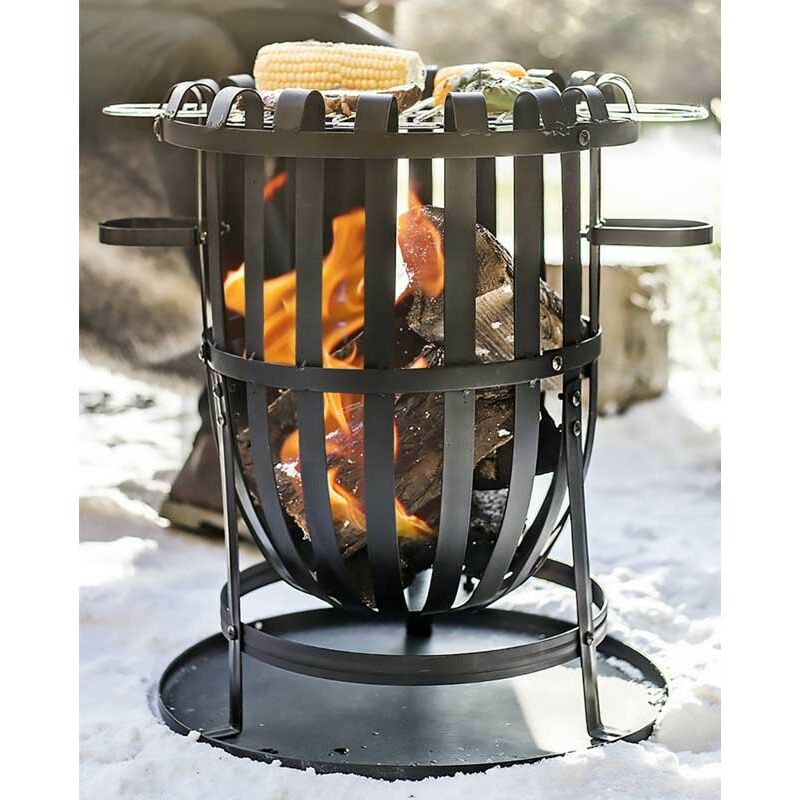 56043 Vancouver Fire Pit Basket Bowl bbq Grill Black Steel - La Hacienda