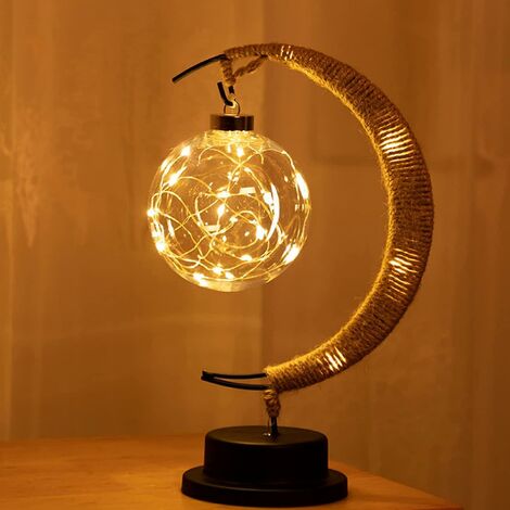 La lampe lunaire enchantée - Lampe de lune suspendue Lumière de nuit avec support, lampe lunaire croissant de lune