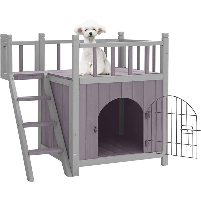 X-zone Pet - La maison pour chiots est équipée d'une porte grillagée robuste et améliorée et est conçue avec un balcon, un salon et des escaliers
