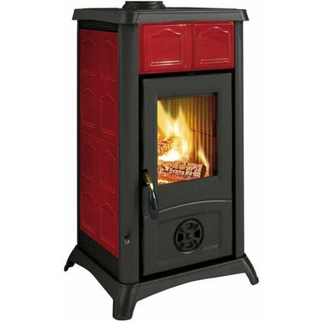 La Nordica Extraflame stufa a legna Gemma rivestimento esterno in maiolica colore bordeaux 6 kw 172 m riscaldabili