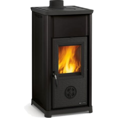 La Nordica Extraflame stufa a legna Tea antracite con rivestimento in acciaio porcellanato nero 6,6 kw 189 m riscaldabili