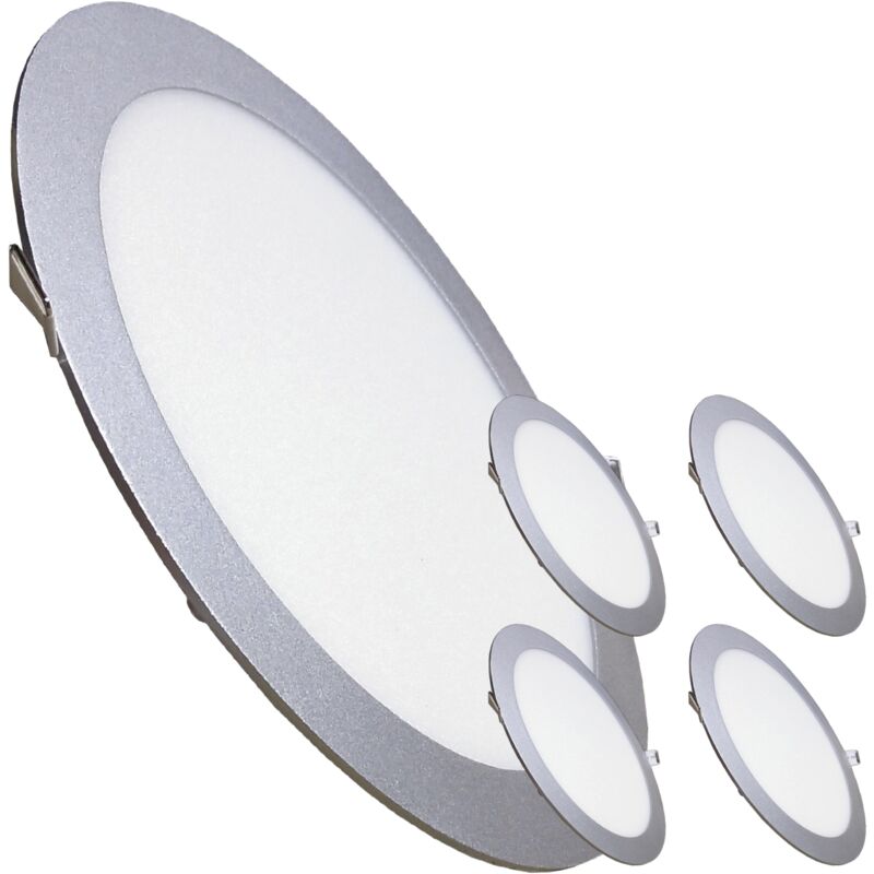 A-Plat 24WSpot Encastrable led Downlight Rond Extr 2200LM Coupe 280mm Cadre Argent Blanc Neutre 4500K - Lot de 5 u.