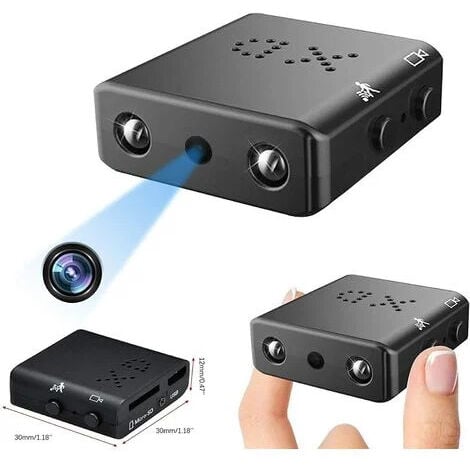 LIFCAUSAL La plus petite caméra HD avec vision nocturne, détection de mouvement, stockage sur carte SD, caméra de surveillance nounou avec audio, caméra de sécurité intérieure-extérieure (pas de batterie inter