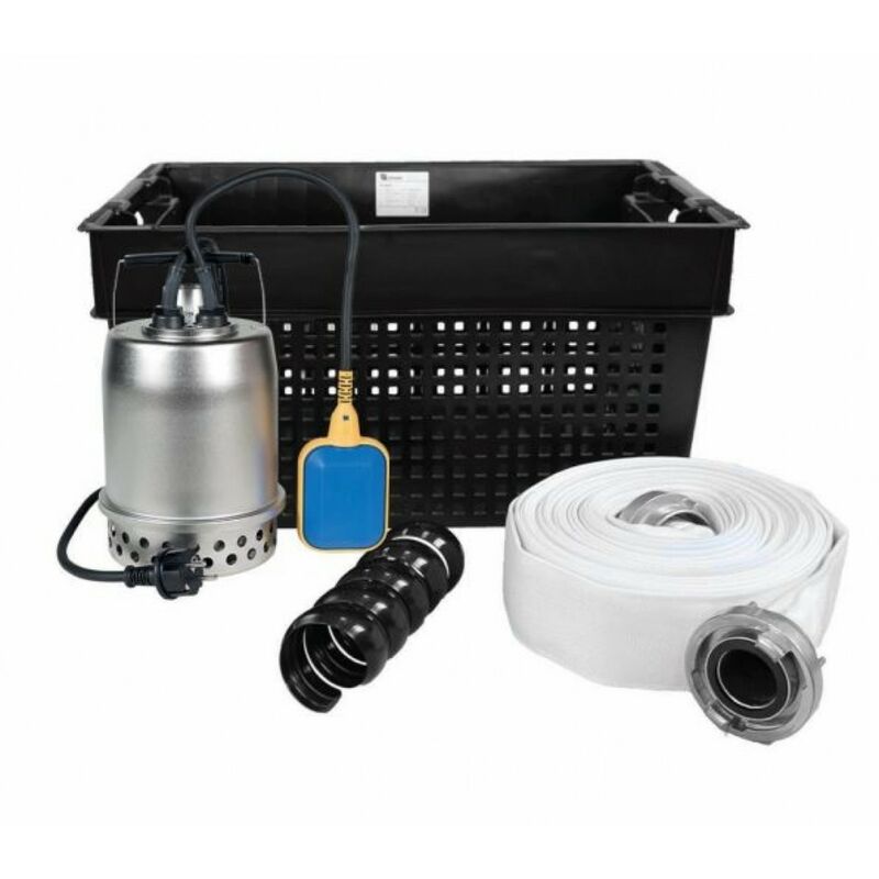Pompe vide-cave - Sanisub Steel Kit d'Urgence, pompe submersible avec panier et accessoires - Réf. SANISUBSTEEL-101