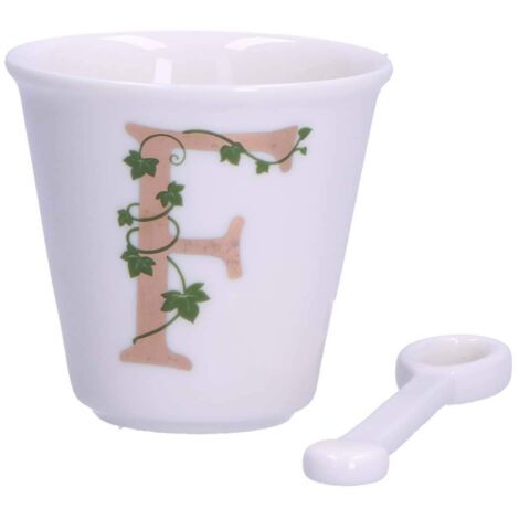 La Porcellana Bianca - Bicchierino Lettera F con Cucchiaino - Arredo Casa, Cucina - Linea Unico - Idea Regalo - Porcellana - 75 CC Ø 6,7 h6 cm