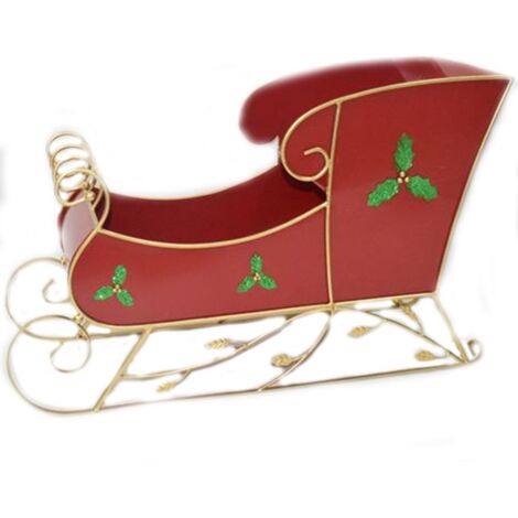 La Slitta di Babbo Natale L68xP26xH40 Rossa e Oro in Metallo decorazioni vetrine natalizie allestimenti ornamento in latta bellissima