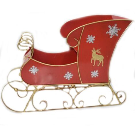 La Slitta di Babbo Natale L88xP40xH60 Rossa e Oro in Metallo decorazioni vetrine natalizie allestimenti ornamento in latta bellissima