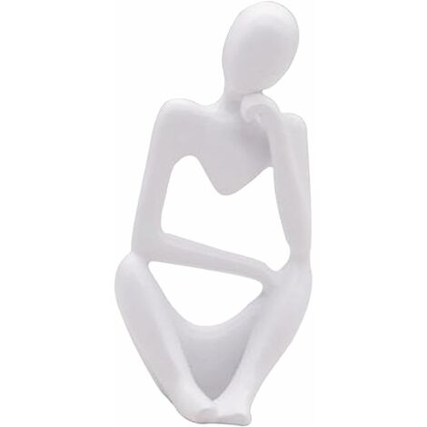 La Statue du penseur, Résine Penseur Sculpture Abstraite Statue Caractère Moderne Figurines Accueil Décor Bureau de Bureau Ornement d'anniversaire Cadeaux Blanc Droit
