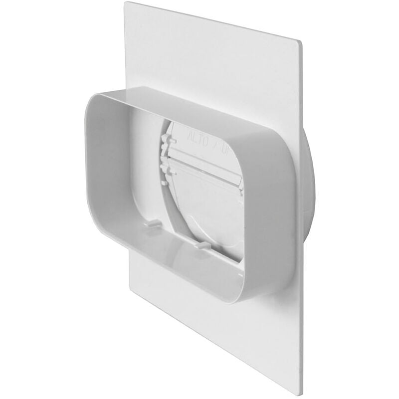 Plaque pour passage de mur tube Ventilation rond Ø125 à tube Ventilation rectangulaire 150X70 Blanc avec clapet anti-retour et garniture - First Plast