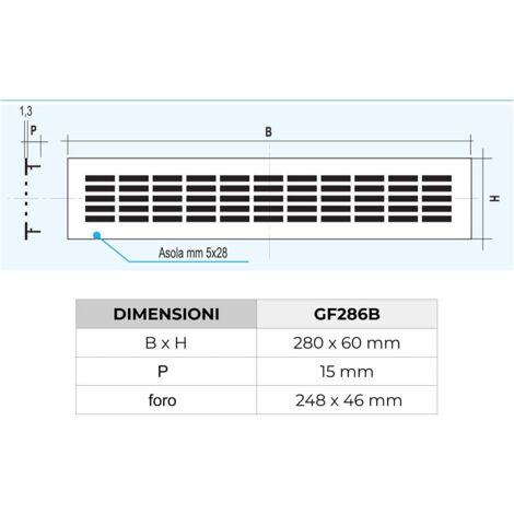 La Ventilazione GF286B Griglia Rettangolare da Incasso, Alluminio Verniciato 280x60 mm, Bianco