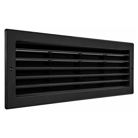 La Ventilazione PR3713N Griglia di Ventilazione rettangolare in Plastica nera da incasso con rete antinsetti, nero, Dimensioni 370x130 mm
