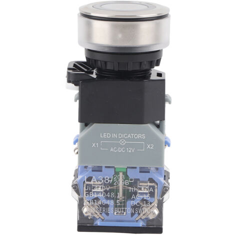 LA38 30-mm-Drucktaster mit blauer Kontrollleuchte, 12 V AC/DC, selbstverriegelnd