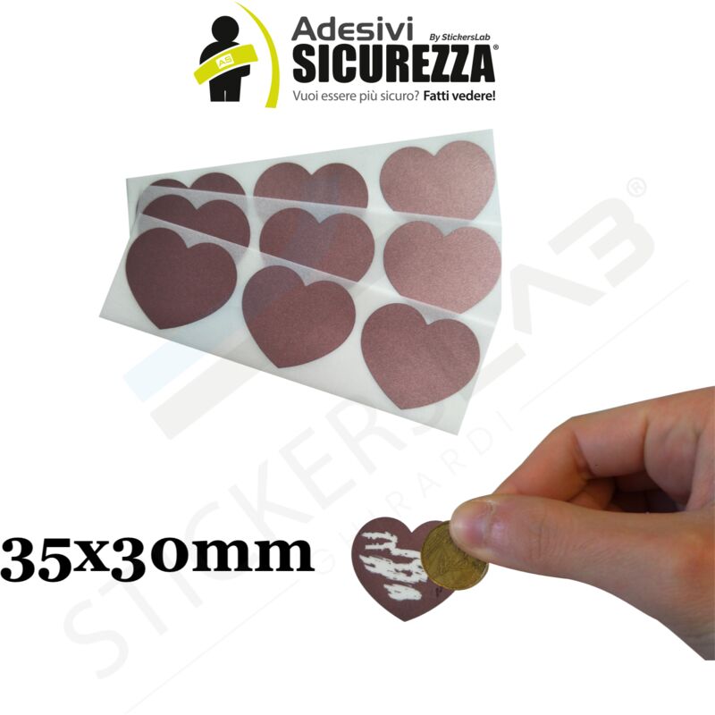 Label Scratch off modello gratta e vinci adesivi speciali da graffiare Modello - Cuore Rosso - 35x30mm, Numero Pezzi - 100 pcs.