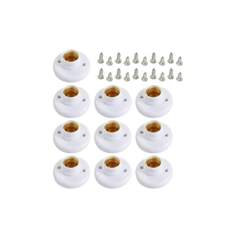 Lablanc - 10 Pcs E27 Bulb Socket, E27 Lamp Holders Round Plastic Screw Base Socket, E27 Wall Socket Holder Lamp Holder, Round Screw Light Holder