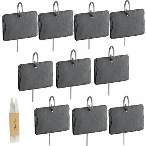 LaBlanc - 10 Pcs Slate Plant Labels for Plants, Garden Plant Markers, Natural Labels with Metal Stakes and Chalk Pens for Yard, Outdoor & Greenhouse
