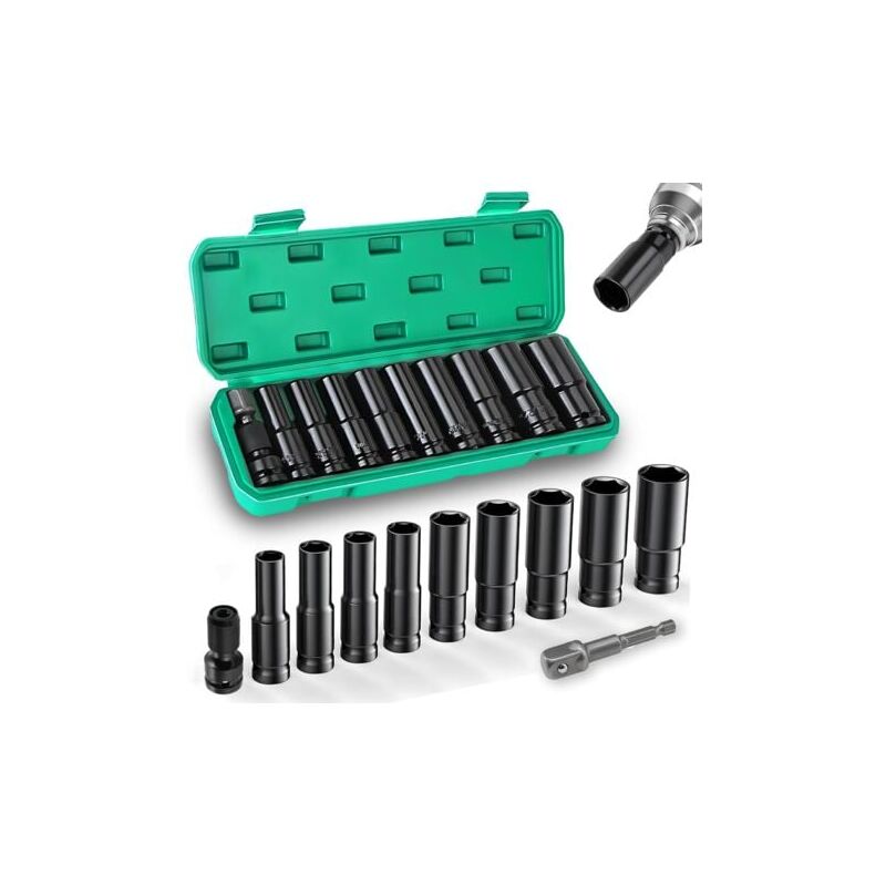 11 Piece 1/2 Drive Impact Socket, 10-24mm Long Socket Set, Sockets and Sets, Impact Socket Wrench - Lablanc