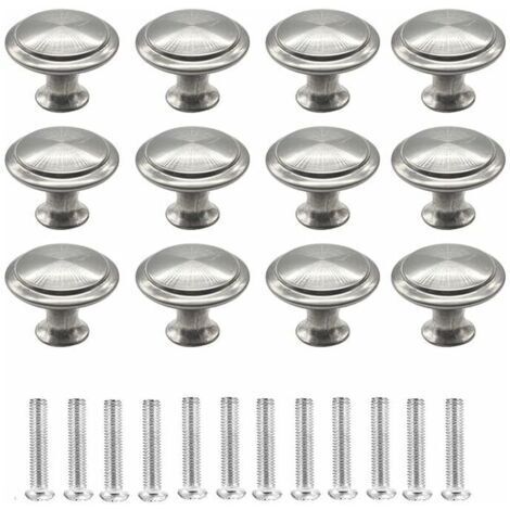 LaBlanc - 12 PCS Boutons Rond de Portes de Placards Meuble,Poignée Tiroir Champignon Forme En Acier Inoxydable Brossé pour Cuisine Placard Commode (Argent)