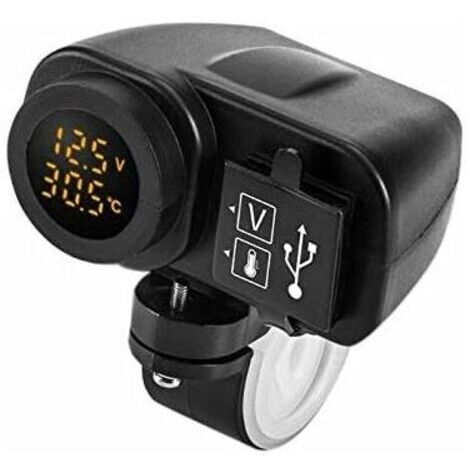 LaBlanc – 12V auf 5V USB-Motorradladegerät – Für 2,1A 12V-Motorradladegeräte – Mit LED-Voltmeter und Display-Thermometer