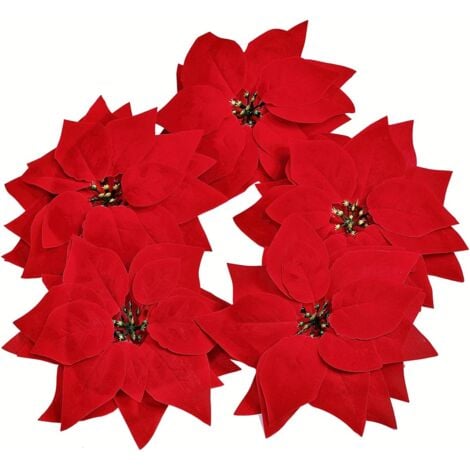 LaBlanc - 15 Pièces 22CM Fleurs de Noël Poinsettia Fleurs Artificielles Arbre de Noël Ornements avec Clips Tiges pour Guirlande Fête Mariage Nouvelle Année Décoration (Rouge)