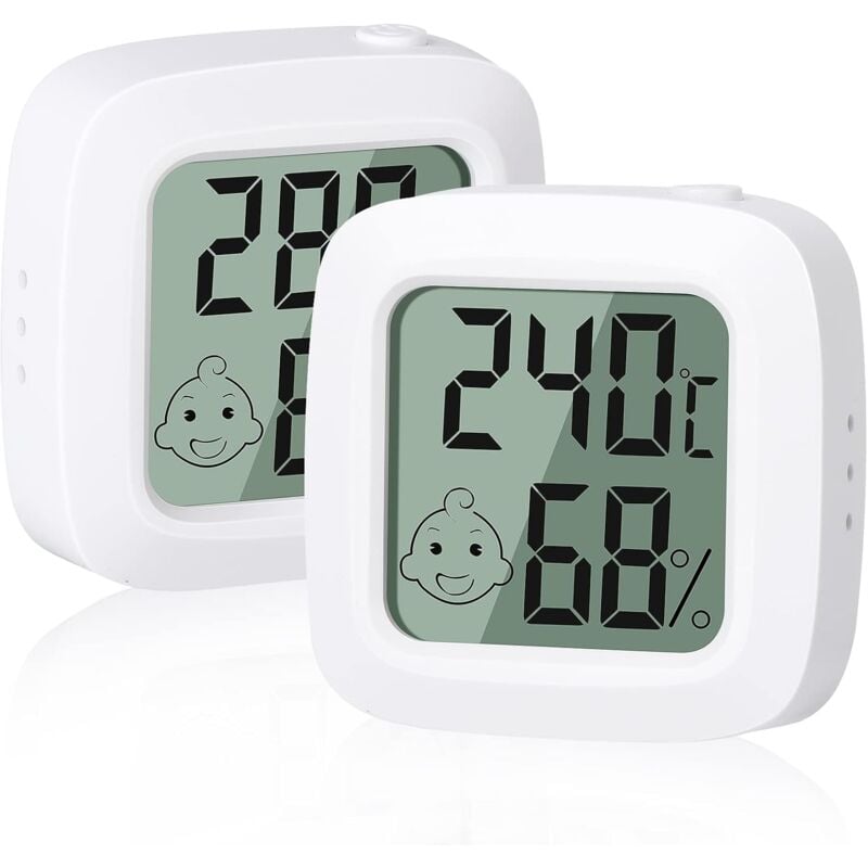 Lablanc - 2 Pack Mini High Precision Digital Hygrometer Thermometer with Switch, ℃/℉ Convertible, Suitable for Living Room and Baby Room (White)