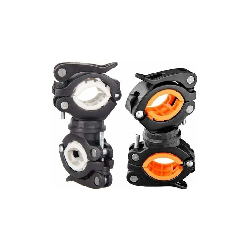 Lablanc - 2 Pcs Bike Light Clip Orange and White, 360° Rotatable Bicycle Light Holder, Bike Flashlight, Universal Bike Torch Clip Mount Holder