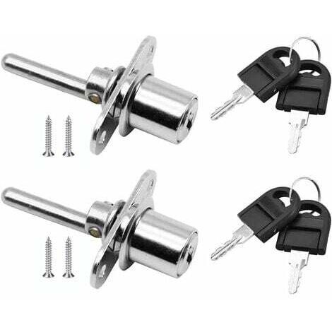 LaBlanc - 2 pezzi Serrure à ​Tiroir avec Clé pour Meubles Serrure à Piston pour Classeurs Armoire Vitrine, diametro 16 mm, lunghezza 61 mm (Argento)