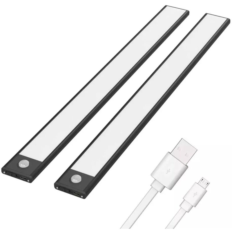 2 Pièce Lampe de Placard, 68 led Éclairage de Placard avec Détecteur de Mouvement 3 Modes d'Éclairage,Lampe Led Barre Rechargeable de 2200 mAh pour