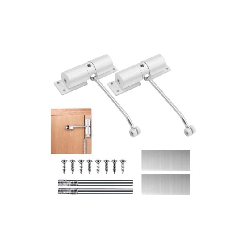 2 Pièces Ferme Porte Automatique, Réglable Ferme Porte à Ressort pour Portes Jusqu'à 30 kg, Groom Fermeture Porte avec Tige de Réglage, Plaque de