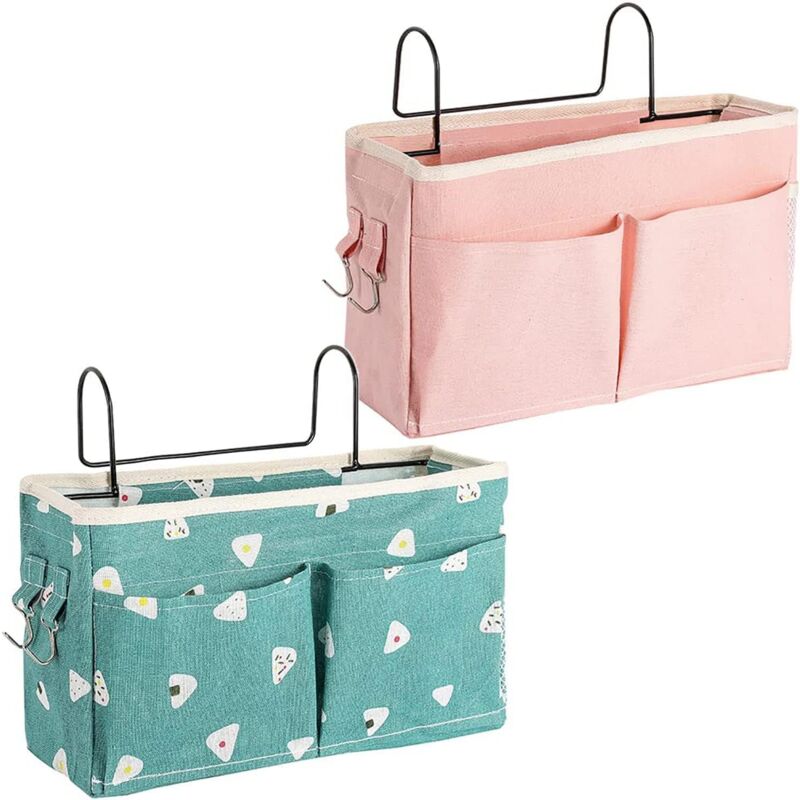 Lablanc - 2 Pièces Organisateur de Chevet Lit, Poche de Rangement de Chevet, Sac de Chevet Multifonctionnel, Grand Panier de Rangement à Suspendre