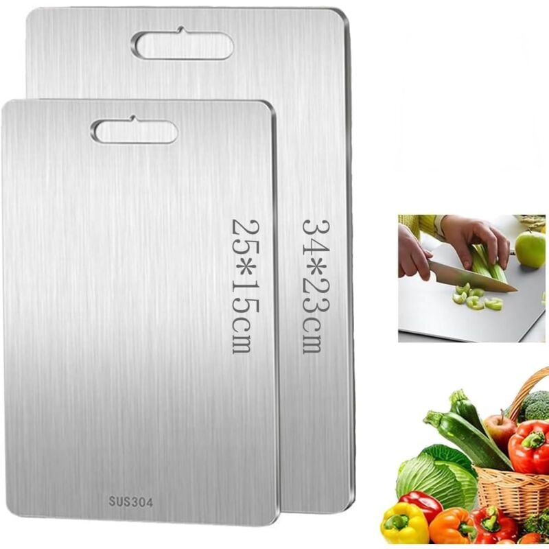 Lablanc - 2 Pièces Planche à Découper en Inox, Planche a Decouper des deux côtés, Planches à Découper Plateau De Service Pour Viande, Fruits,Et