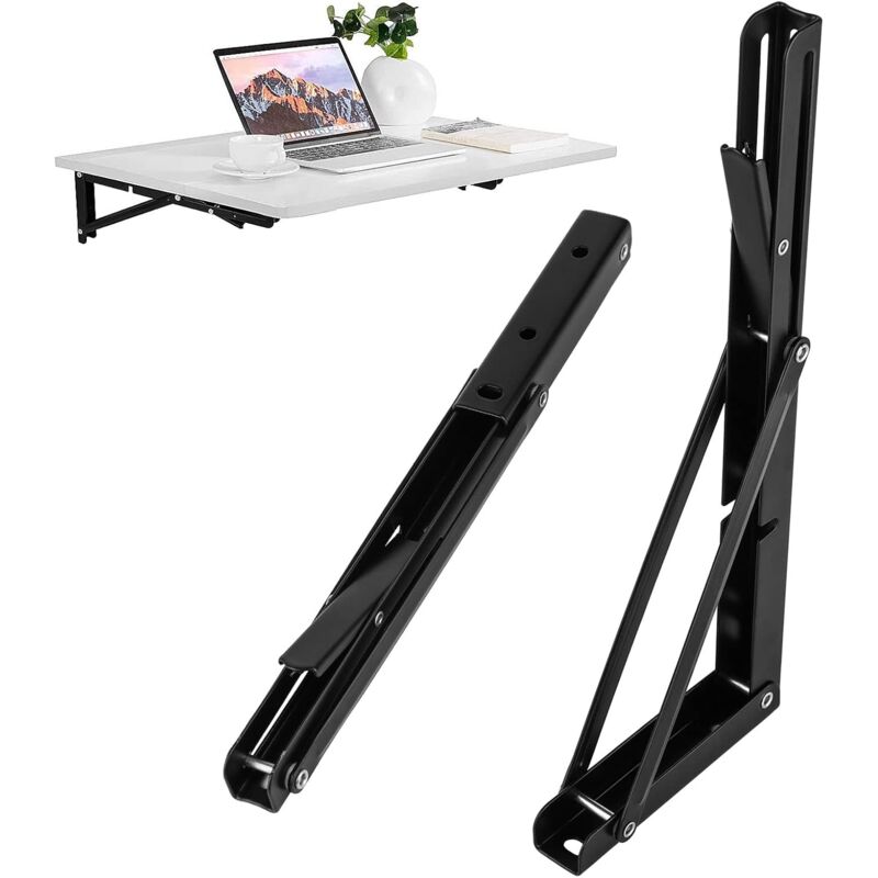 Lablanc - 2 Pièces Support Console Pliable, Équerre Pliante 300mm, Supports d' Étagères Pliants, Fer Noir Charge Utile 50 kg, pour La Maison,