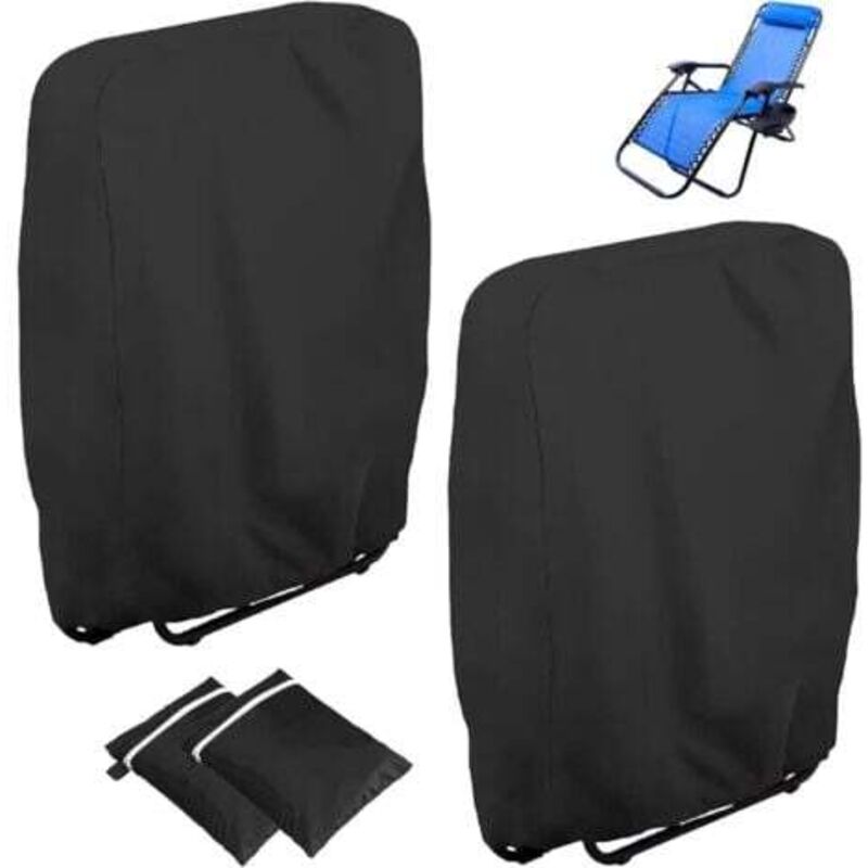 2 x Housses de protection pour chaises de jardin pliantes 71x34x110cm En tissu Oxford 210D Noir Imperméable Coupe-vent Anti-UV Pour chaise longue de