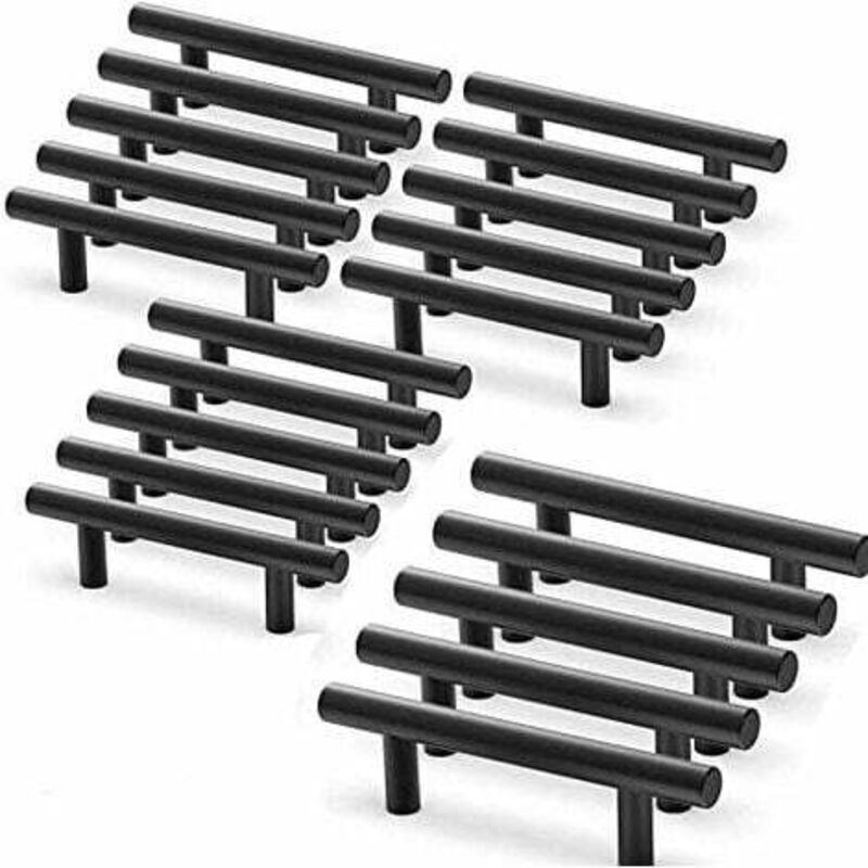 20 tiradores negros para muebles de cocina, tiradores negros en t para cajones y armarios, distancia entre centros de 64 mm - Lablanc
