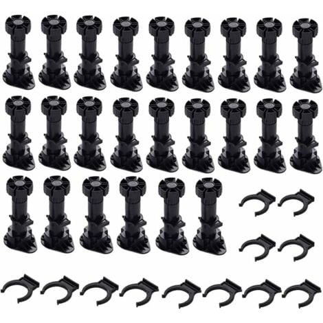 LaBlanc - 24 Pieces Round Plastic Cabinet Legs Adjustable Furniture Feet Sofa Support Feet for Kitchen or Bathroom Black (150mm-180mm)