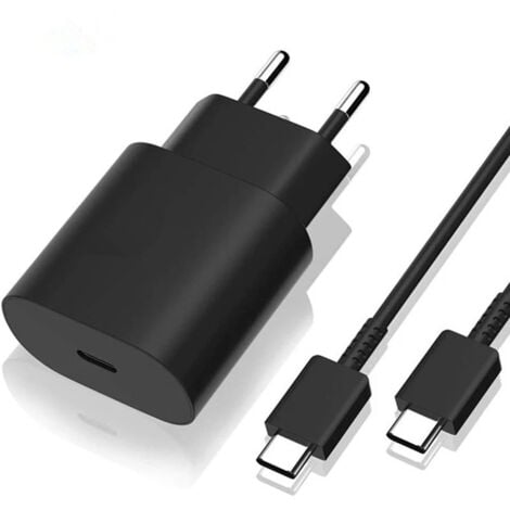 LaBlanc - 25W Chargeur USB C Secteur Charge Rapide pour Samsung Galaxy S24/S23/S22/S21 Ultra/S20/S20+/Note 20/10/9/8/A73/A53/A52/S10/S9 et 2M Câble,Adaptateur Type C Mural Alimentation Prise Noir