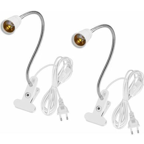 LaBlanc – 2er-Pack E27-Klemmleuchte mit Schalter, flexible E27-Lampe fürs Bett, Klemmleuchte, Klemmstrahler, 360° verstellbarer Schwanenhals, Leuchtmittel nicht enthalten