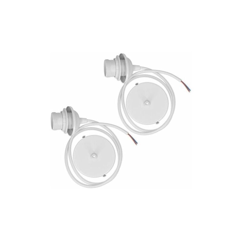 2x electric cable for lamp, Cable with E27 socket and fixing ring, Suspension mount for ceiling light, White - Lablanc